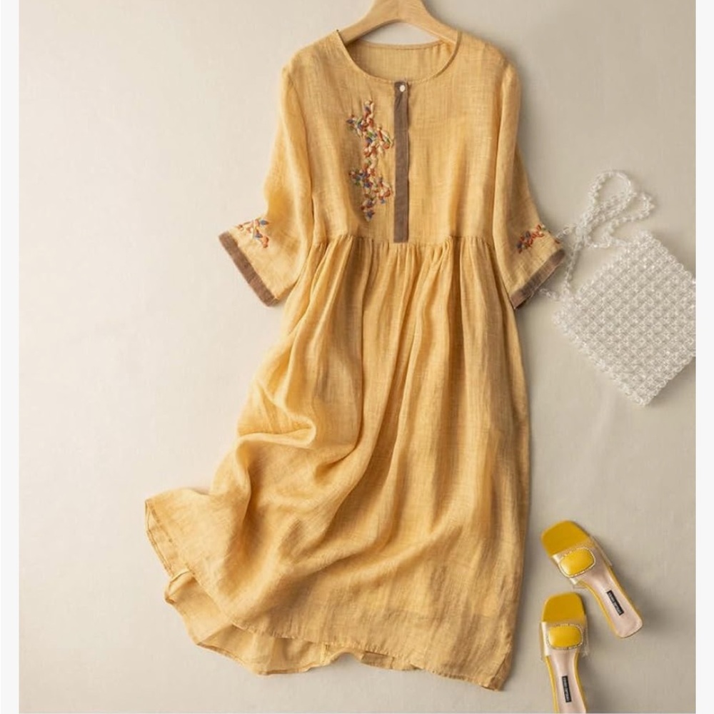 Women’s Boho floral embroidery swing dress - Picture 3 of 6